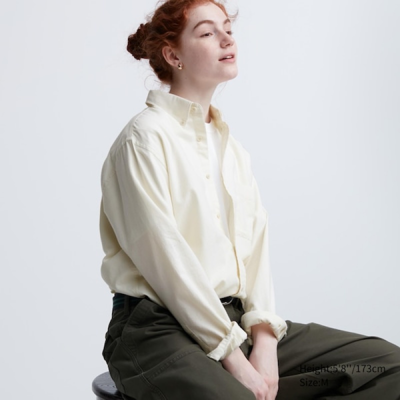 Uniqlo Flannel Long-Sleeve Ženske Košulje Bijele | 0217-KCIOT