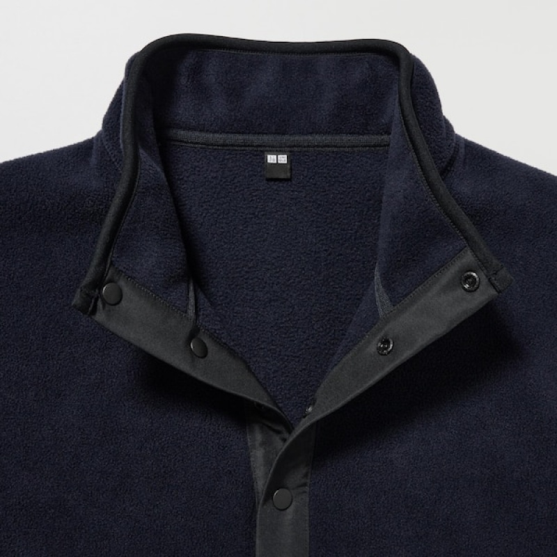 Uniqlo Fleece Button Up Long-Sleeve Muške Pulover Tamnoplave | 7130-GUOEZ