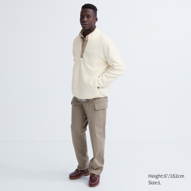 Uniqlo Fleece Button Up Long-Sleeve Muške Pulover Bijele | 0873-OHQUF