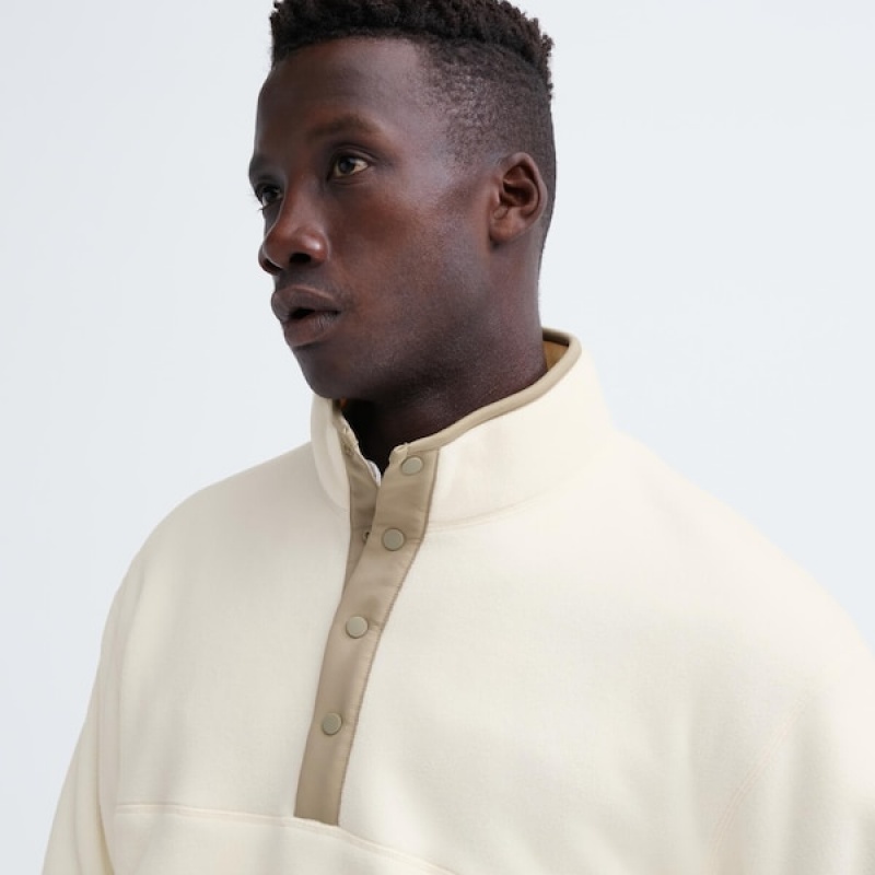Uniqlo Fleece Button Up Long-Sleeve Muške Pulover Bijele | 0873-OHQUF