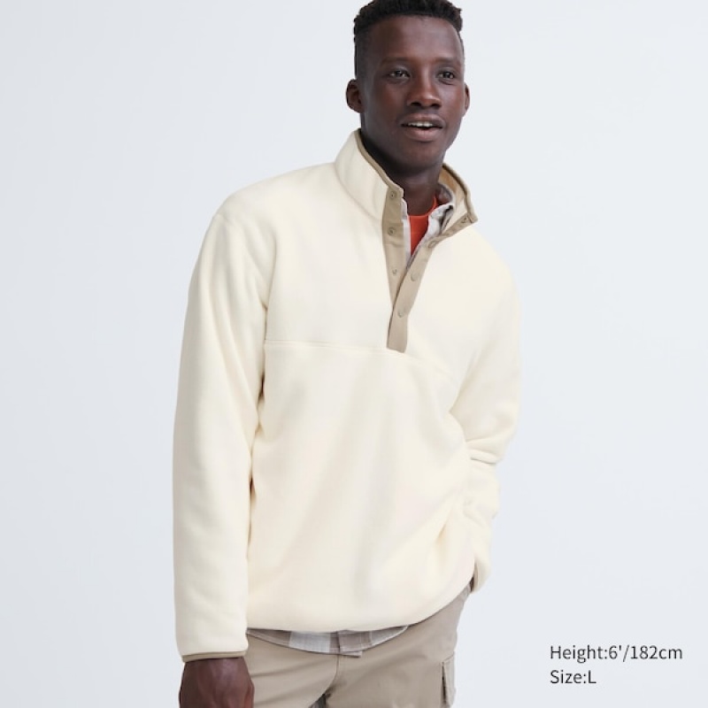 Uniqlo Fleece Button Up Long-Sleeve Muške Pulover Bijele | 0873-OHQUF