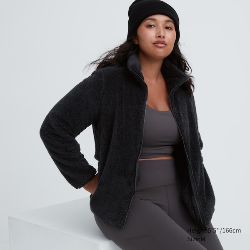 Uniqlo Fluffy Yarn Fleece Full-Zip Ženske jackets Crne | 7256-BYWNK