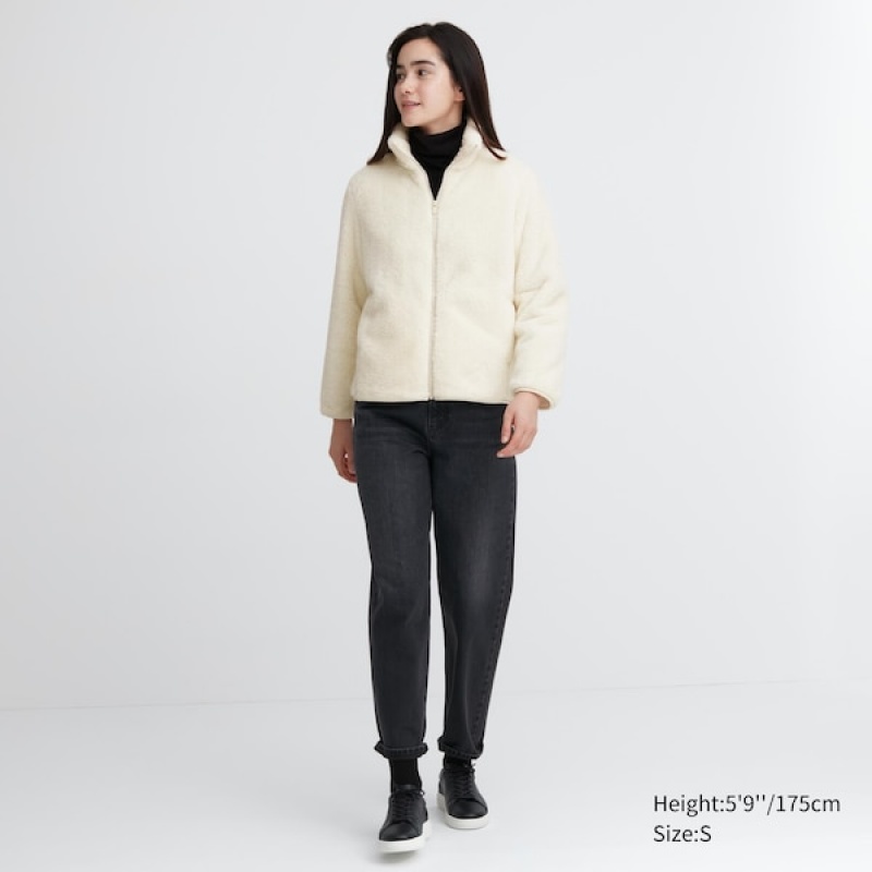 Uniqlo Fluffy Yarn Fleece Full-Zip Ženske jackets Bijele | 5140-VXPBM