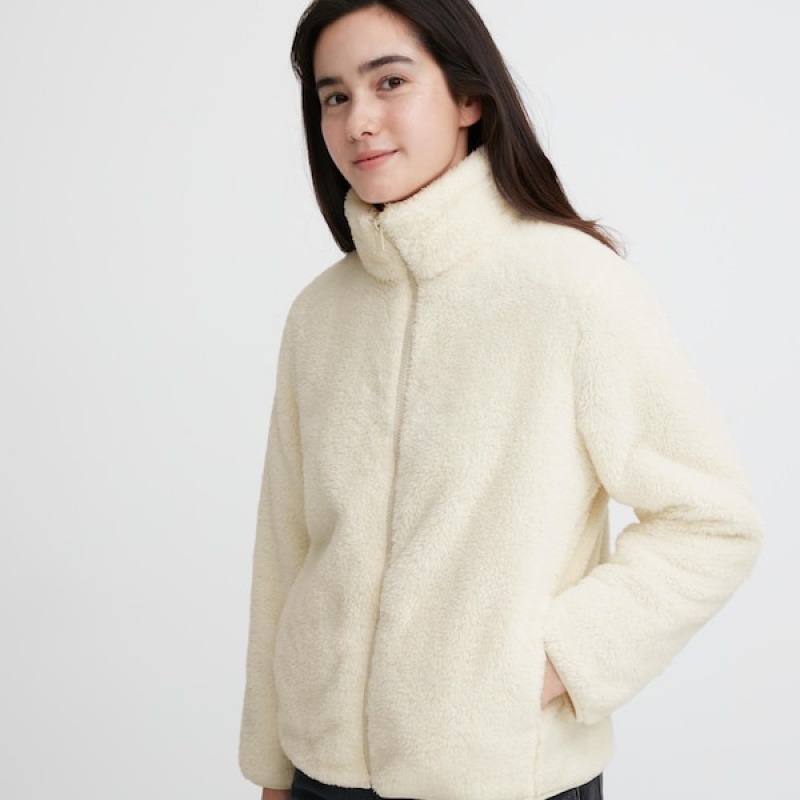 Uniqlo Fluffy Yarn Fleece Full-Zip Ženske jackets Bijele | 5140-VXPBM