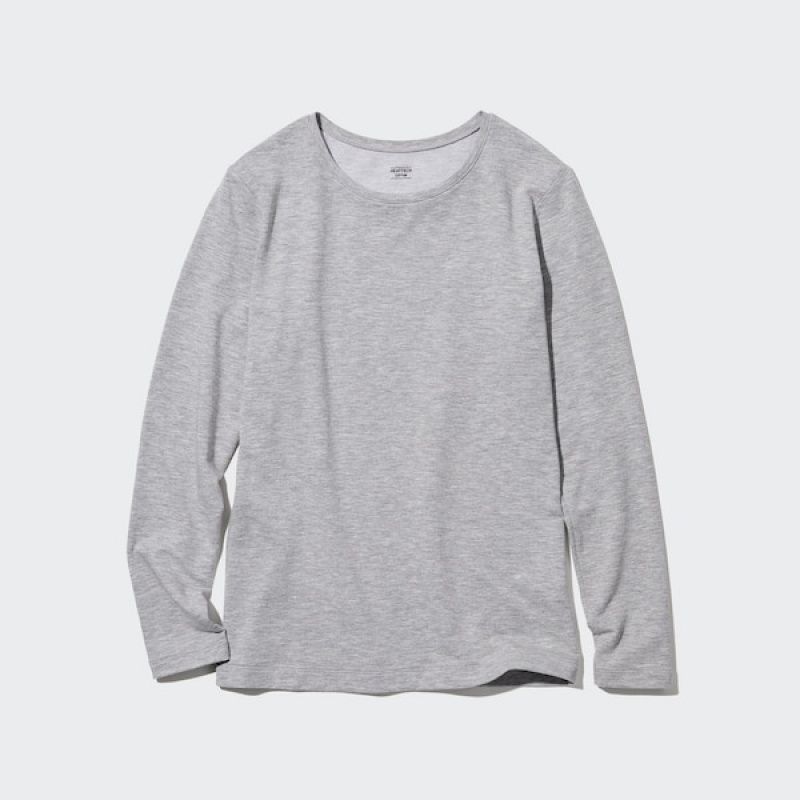 Uniqlo HEATTECH Cotton Crew Neck Long-Sleeve Ženske Majice Tamno Sive | 3724-ZMQNS