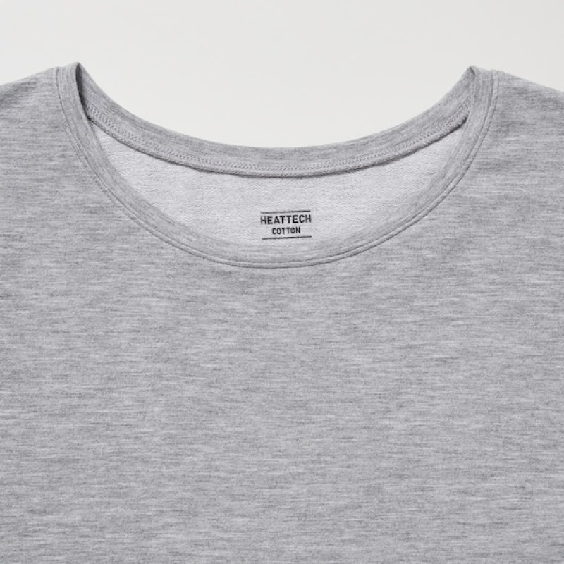 Uniqlo HEATTECH Cotton Crew Neck Long-Sleeve Ženske Majice Tamno Sive | 3724-ZMQNS