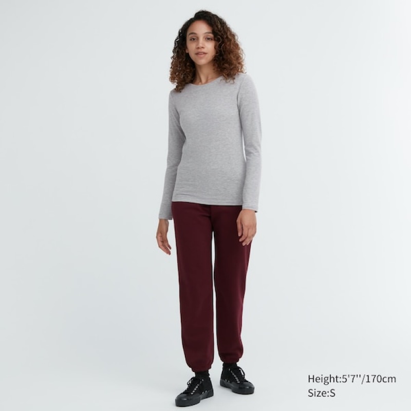 Uniqlo HEATTECH Cotton Crew Neck Long-Sleeve Ženske Majice Tamno Sive | 3724-ZMQNS