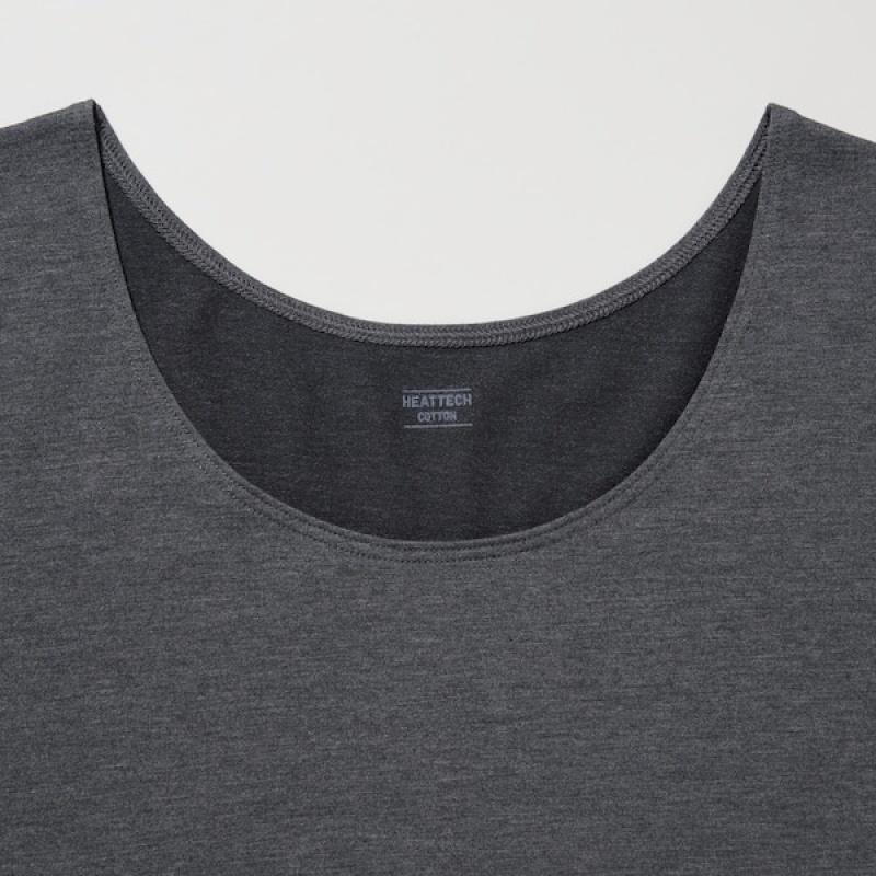 Uniqlo HEATTECH Cotton Scoop Neck Long-Sleeve Ženske Majice Tamno Sive | 0792-XGZRN
