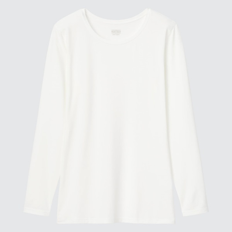 Uniqlo HEATTECH Crew Neck Long-Sleeve Ženske Majice Bijele | 3145-CALSV