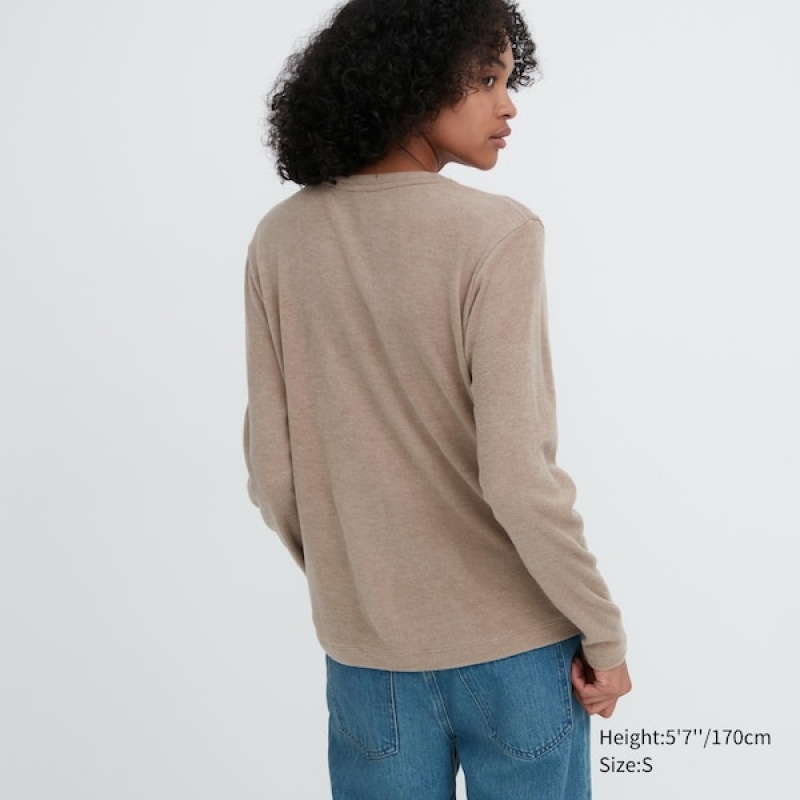 Uniqlo HEATTECH Fleece Crew Neck Long-Sleeve Ženske Majice Boje Marelice | 2850-GEHQI