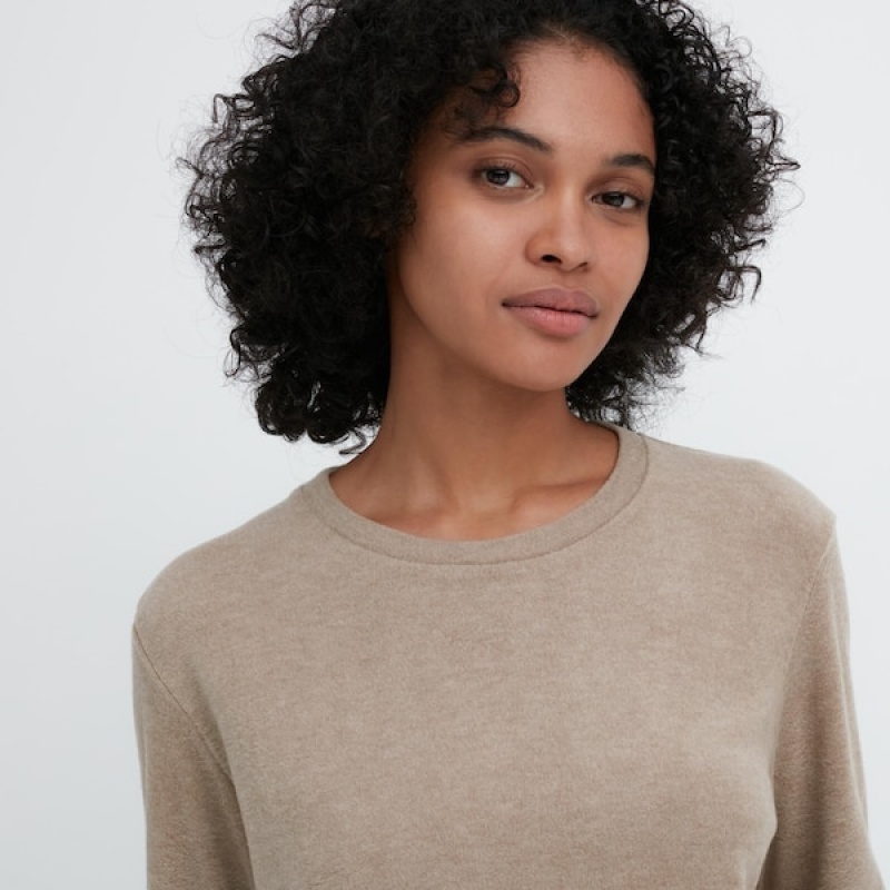 Uniqlo HEATTECH Fleece Crew Neck Long-Sleeve Ženske Majice Boje Marelice | 2850-GEHQI