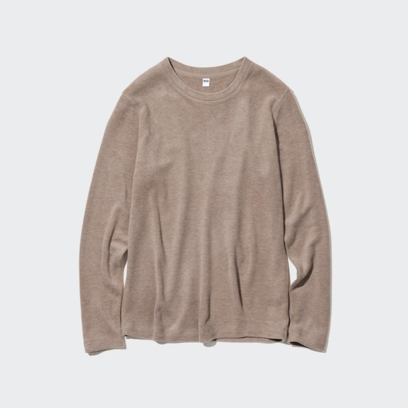 Uniqlo HEATTECH Fleece Crew Neck Long-Sleeve Ženske Majice Boje Marelice | 2850-GEHQI