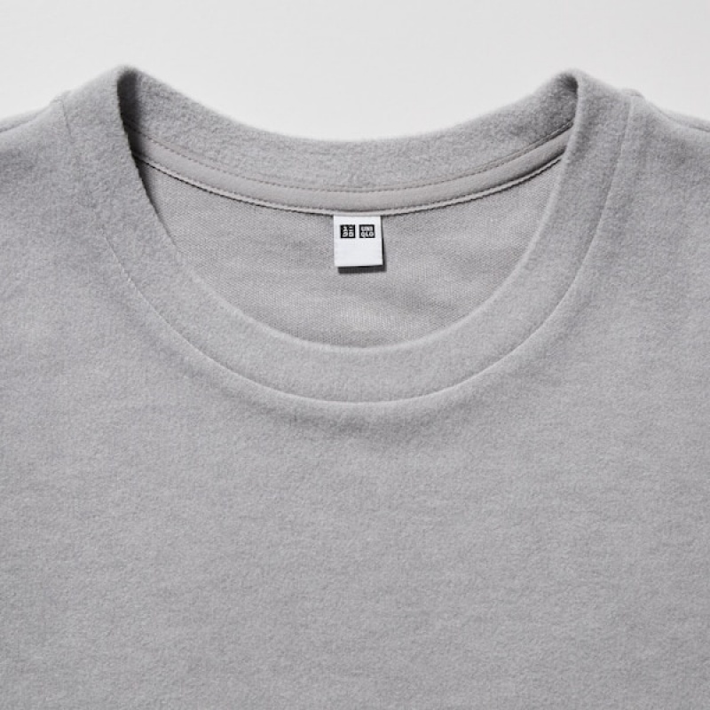 Uniqlo HEATTECH Fleece Crew Neck Long-Sleeve Ženske Majice Sive | 6075-LJHWI
