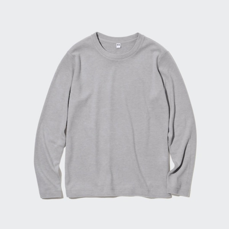 Uniqlo HEATTECH Fleece Crew Neck Long-Sleeve Ženske Majice Sive | 6075-LJHWI