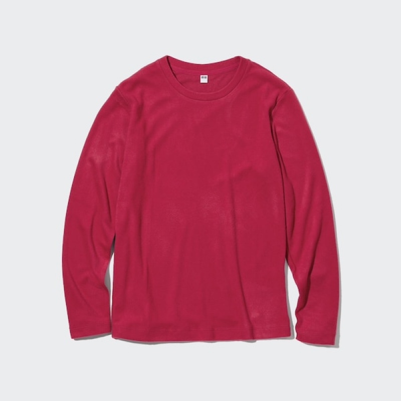 Uniqlo HEATTECH Fleece Crew Neck Long-Sleeve Ženske Majice Crvene | 6418-PHTWZ