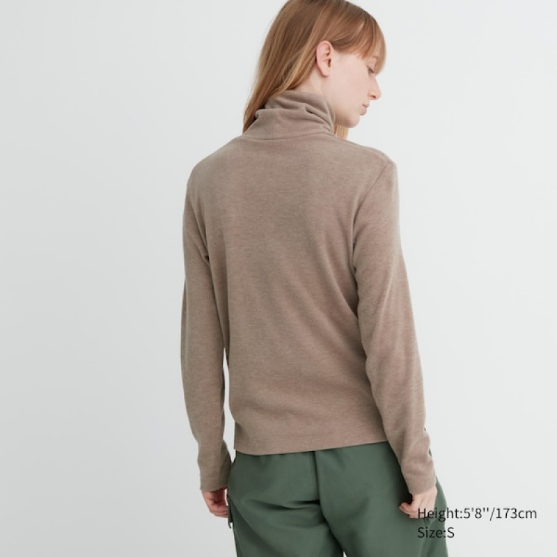 Uniqlo HEATTECH Fleece Turtleneck Long-Sleeve Ženske Majice Bež | 5863-FVDWL