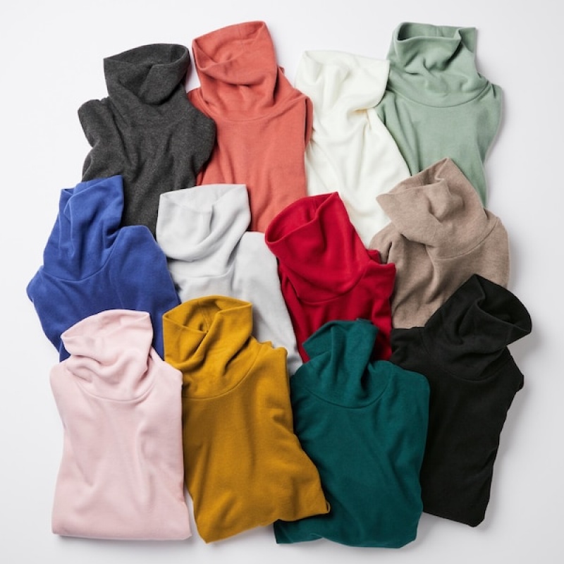 Uniqlo HEATTECH Fleece Turtleneck Long-Sleeve Ženske Majice Narančaste | 5723-DVFBW