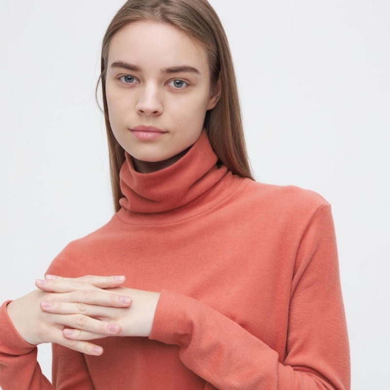 Uniqlo HEATTECH Fleece Turtleneck Long-Sleeve Ženske Majice Narančaste | 5723-DVFBW