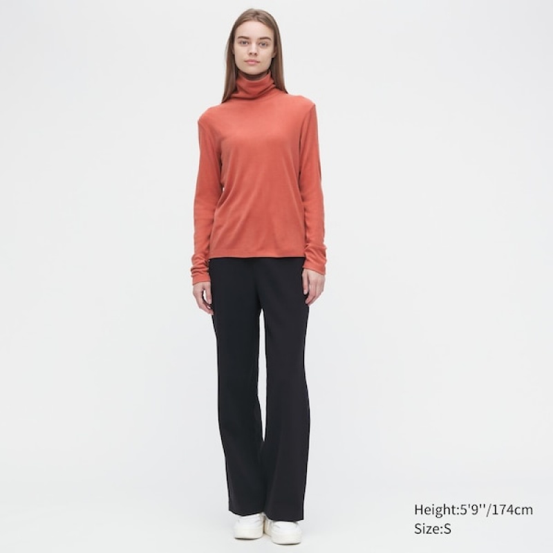 Uniqlo HEATTECH Fleece Turtleneck Long-Sleeve Ženske Majice Narančaste | 5723-DVFBW