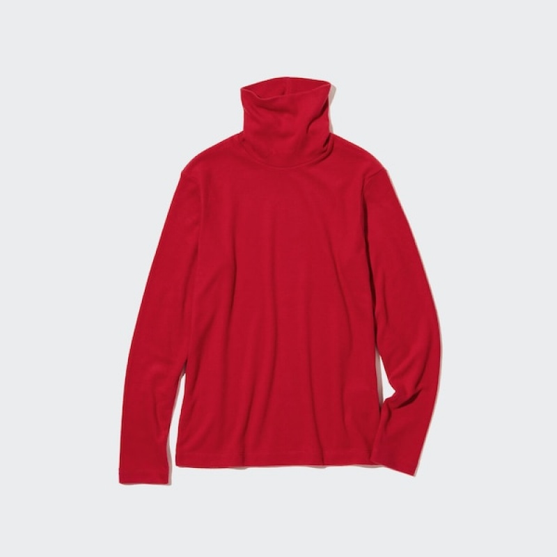 Uniqlo HEATTECH Fleece Turtleneck Long-Sleeve Ženske Majice Crvene | 2571-VEPKA