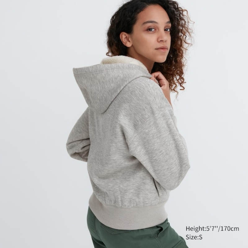 Uniqlo HEATTECH Pile-Lined Sweat Full-Zip Ženske Majica s Kapuljačom Sive | 1743-QMGSW