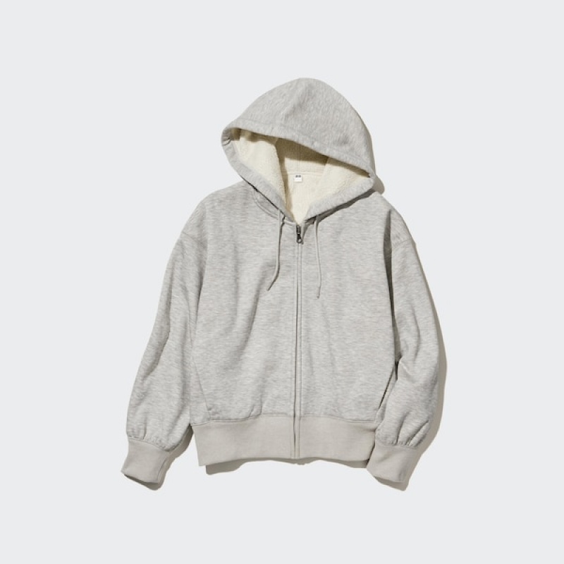 Uniqlo HEATTECH Pile-Lined Sweat Full-Zip Ženske Majica s Kapuljačom Sive | 1743-QMGSW