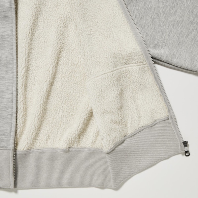 Uniqlo HEATTECH Pile-Lined Sweat Full-Zip Ženske Majica s Kapuljačom Sive | 1743-QMGSW
