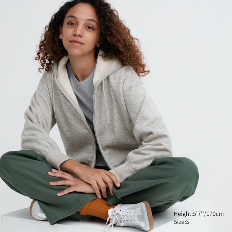 Uniqlo HEATTECH Pile-Lined Sweat Full-Zip Ženske Majica s Kapuljačom Sive | 1743-QMGSW