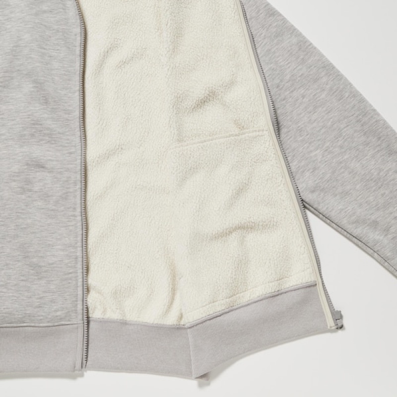 Uniqlo HEATTECH Pile-Lined Sweat Full-Zip Muške Majica s Kapuljačom Sive | 0294-DZUMW