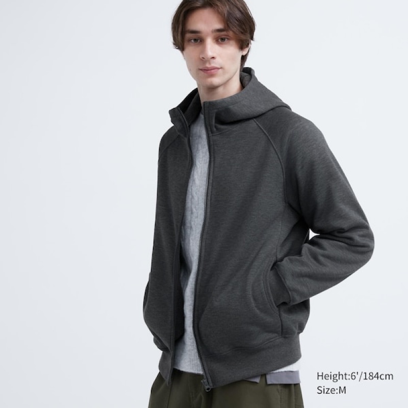 Uniqlo HEATTECH Pile-Lined Sweat Full-Zip Muške Majica s Kapuljačom Tamno Sive | 7641-LXFQU
