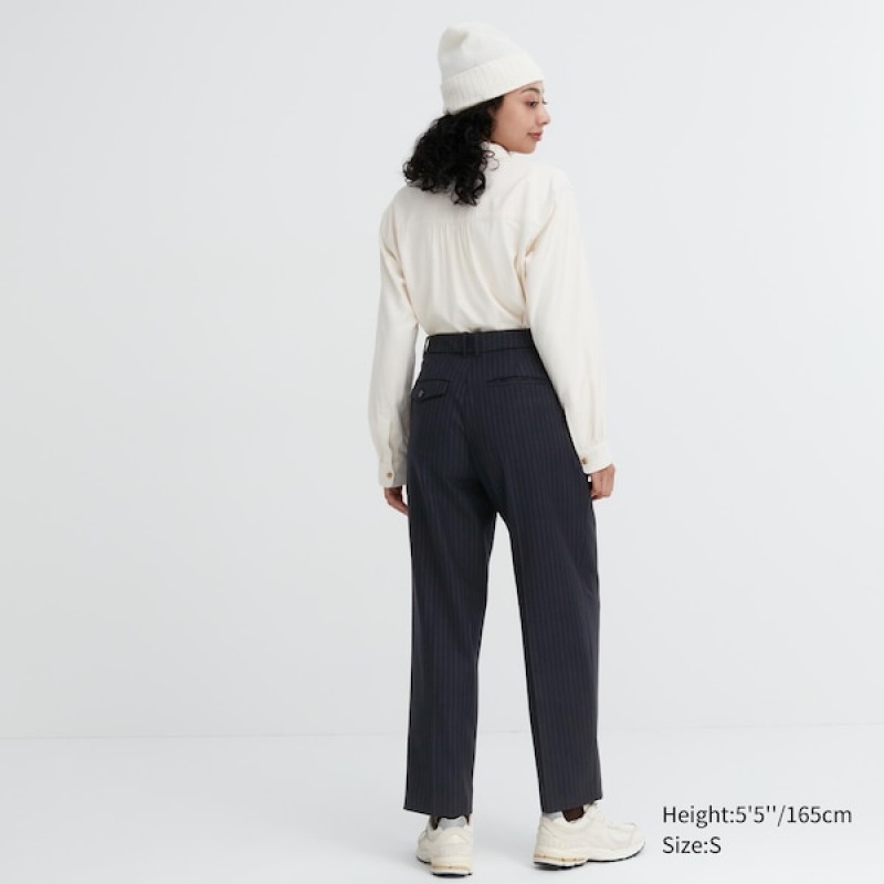Uniqlo HEATTECH Plisirana Tapered Ženske Hlače Tamnoplave | 0471-EBUXW
