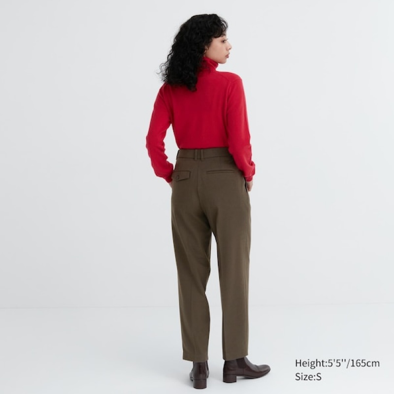 Uniqlo HEATTECH Plisirana Tapered Ženske Hlače Maslinasto Zelene | 3896-PALXG