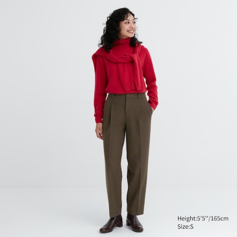 Uniqlo HEATTECH Plisirana Tapered Ženske Hlače Maslinasto Zelene | 3896-PALXG