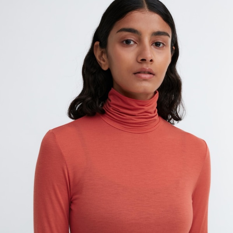Uniqlo HEATTECH Ultra Light Turtleneck Long-Sleeve Ženske Majice Narančaste | 0475-PQXNW
