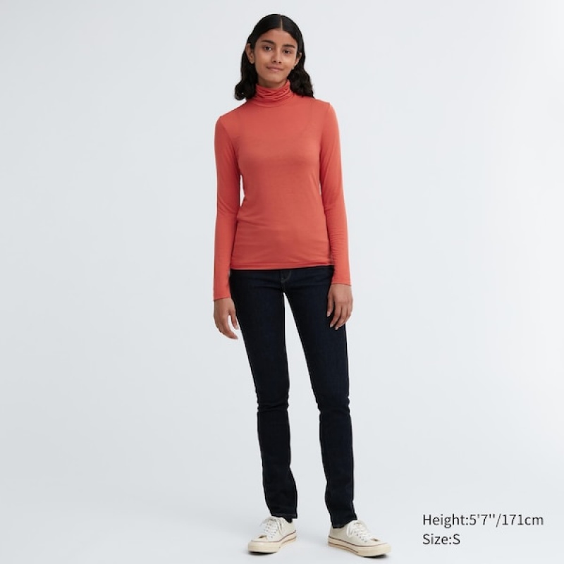 Uniqlo HEATTECH Ultra Light Turtleneck Long-Sleeve Ženske Majice Narančaste | 0475-PQXNW