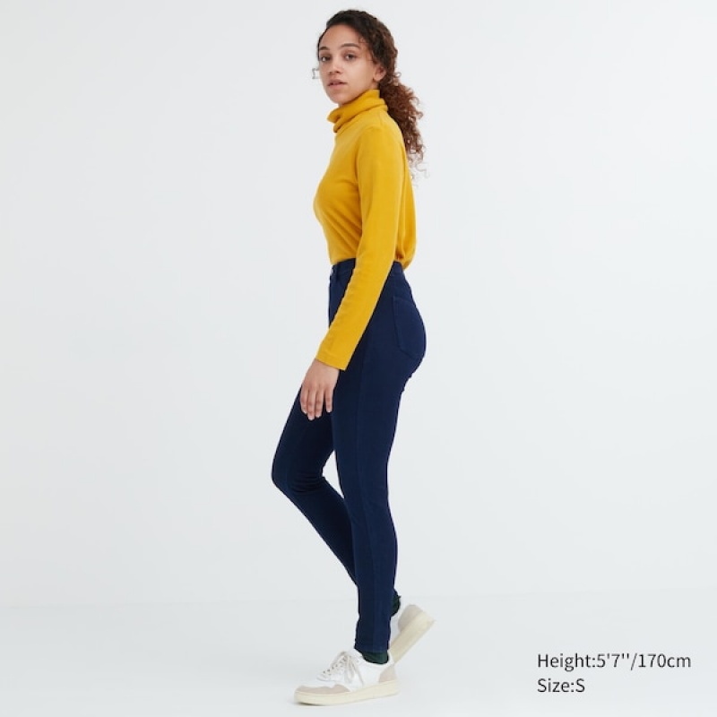 Uniqlo HEATTECH Ultra Stretch High-Rise Denim Ženske Tajice Plave | 6183-PDMAG