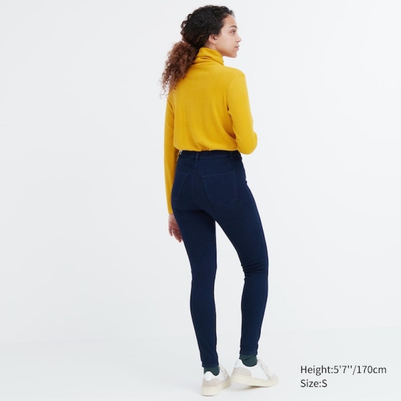 Uniqlo HEATTECH Ultra Stretch High-Rise Denim Ženske Tajice Plave | 6183-PDMAG