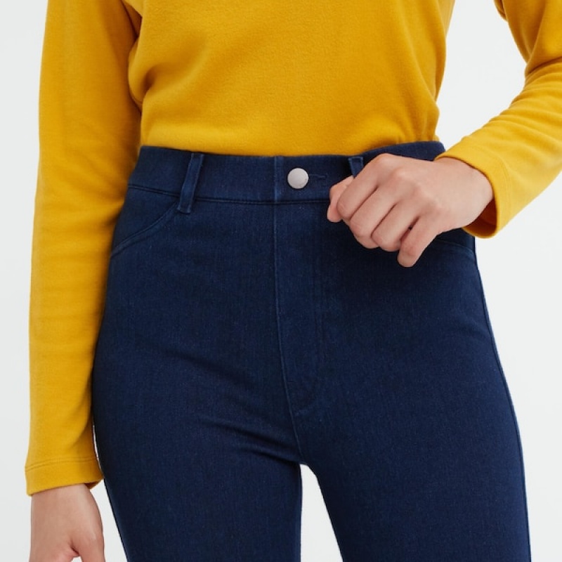 Uniqlo HEATTECH Ultra Stretch High-Rise Denim Ženske Tajice Plave | 6183-PDMAG