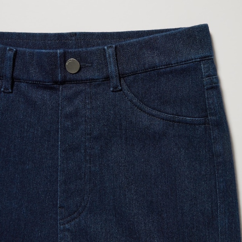 Uniqlo HEATTECH Ultra Stretch High-Rise Denim Leggings Ženske Hlače Plave | 4819-IKRFP