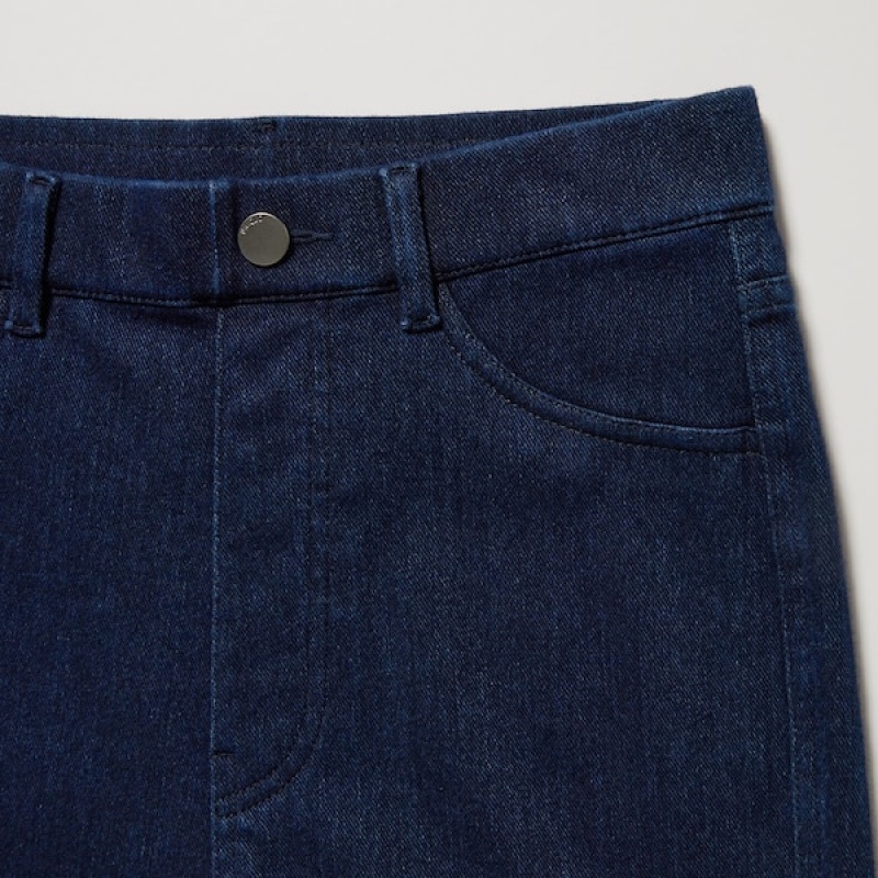 Uniqlo HEATTECH Ultra Stretch High-Rise Denim Leggings Ženske Hlače Plave | 1574-DSKMJ