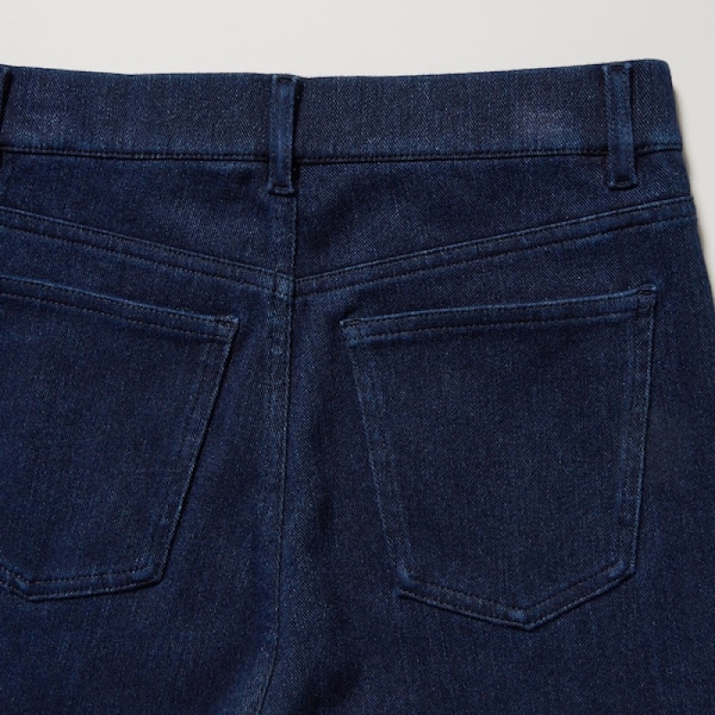 Uniqlo HEATTECH Ultra Stretch High-Rise Denim Leggings Ženske Hlače Plave | 1574-DSKMJ