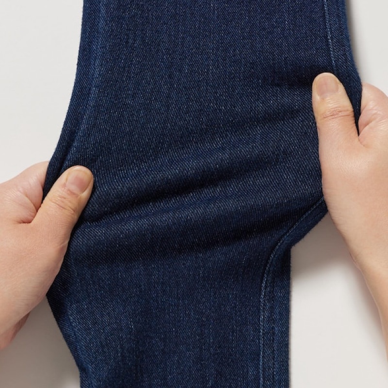 Uniqlo HEATTECH Ultra Stretch High-Rise Denim Leggings Ženske Hlače Plave | 1574-DSKMJ
