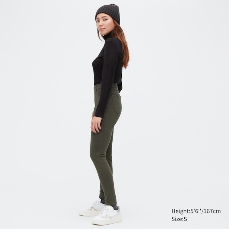 Uniqlo HEATTECH Ultra Stretch High-Rise Leggings Ženske Hlače Maslinasto Zelene | 6275-DJLRC