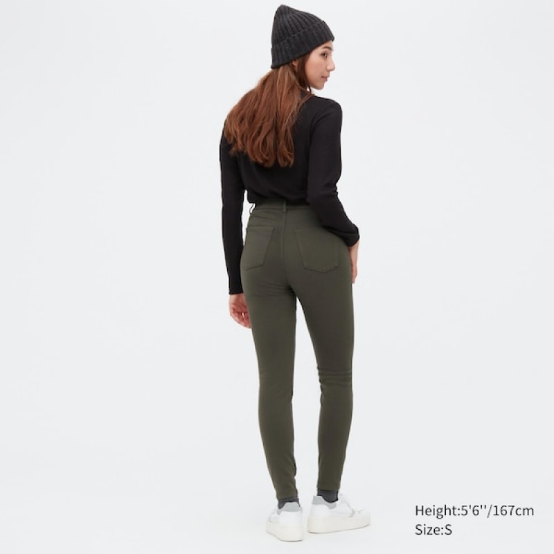 Uniqlo HEATTECH Ultra Stretch High-Rise Leggings Ženske Hlače Maslinasto Zelene | 6275-DJLRC
