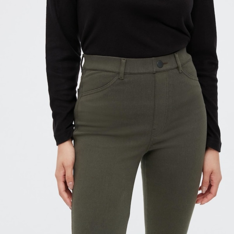 Uniqlo HEATTECH Ultra Stretch High-Rise Leggings Ženske Hlače Maslinasto Zelene | 6275-DJLRC