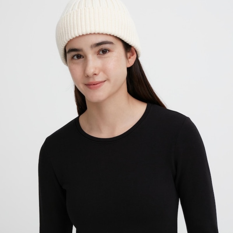 Uniqlo HEATTECH Ultra Warm Crew Neck Long-Sleeve Ženske Majice Crne | 9638-QOUXF