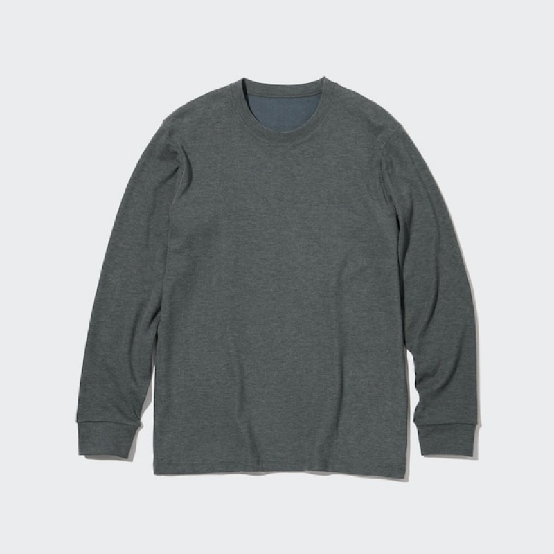 Uniqlo HEATTECH Ultra Warm Crew Neck Long-Sleeve Muške Majice Tamno Sive | 7045-AJEMR