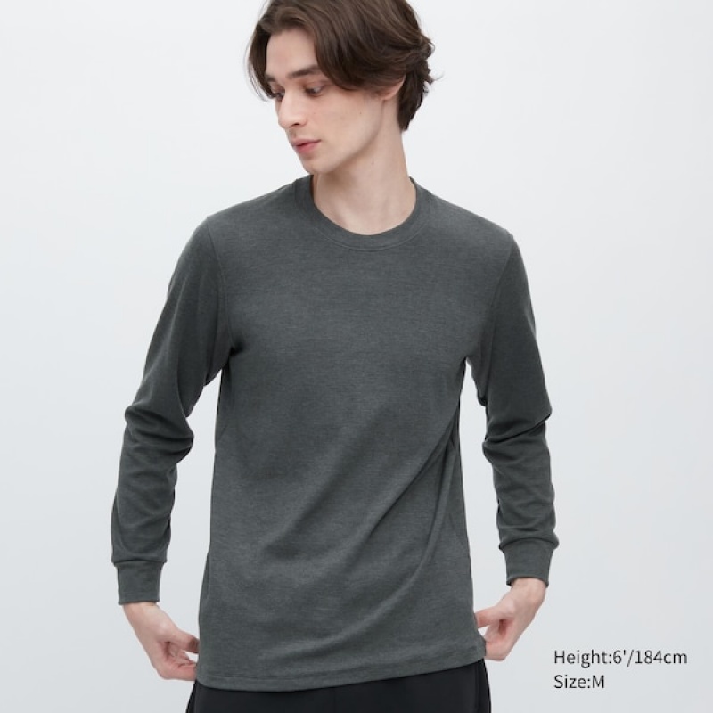Uniqlo HEATTECH Ultra Warm Crew Neck Long-Sleeve Muške Majice Tamno Sive | 7045-AJEMR