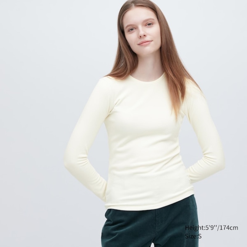 Uniqlo HEATTECH Ultra Warm Crew Neck Long-Sleeve Ženske Majice Bijele | 2841-TAJQK