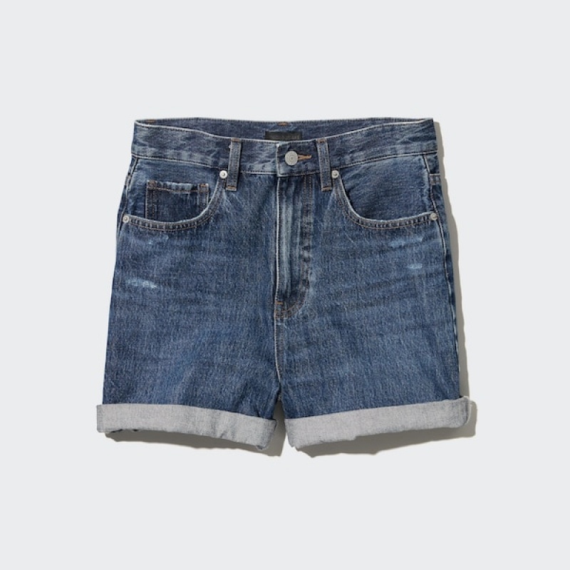 Uniqlo High-Rise Denim Ženske Kratke Hlače Tamnoplave | 4637-DJPEG